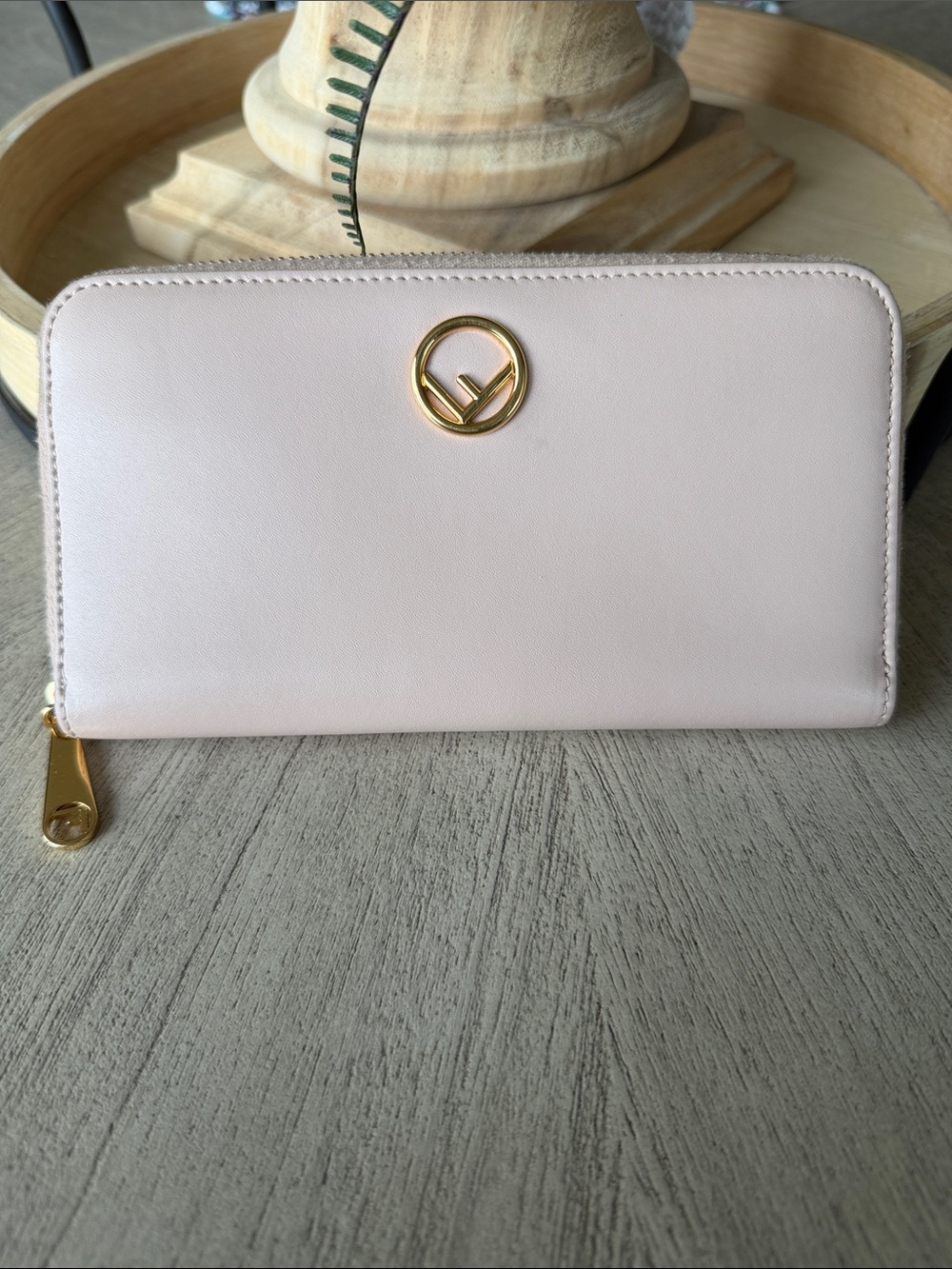 Fendi F Round Long Wallet Pink Leather